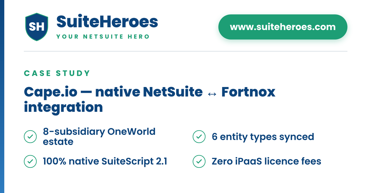 Cape Web Interface Cape.io NetSuite ↔ Fortnox Integration | Case Study — SuiteHeroes